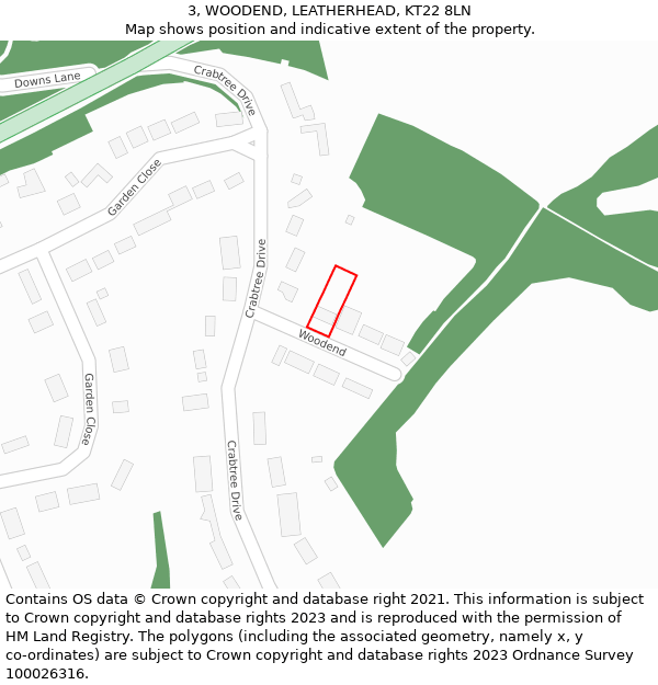 3, WOODEND, LEATHERHEAD, KT22 8LN: Location map and indicative extent of plot