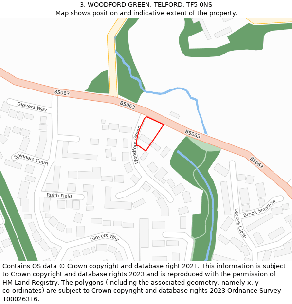 3, WOODFORD GREEN, TELFORD, TF5 0NS: Location map and indicative extent of plot