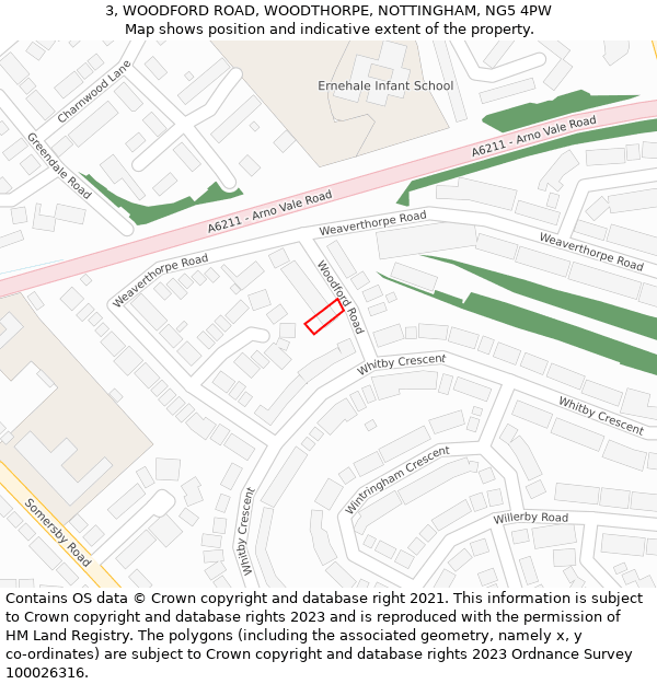 3, WOODFORD ROAD, WOODTHORPE, NOTTINGHAM, NG5 4PW: Location map and indicative extent of plot