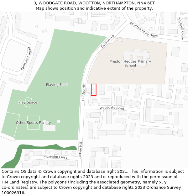 3, WOODGATE ROAD, WOOTTON, NORTHAMPTON, NN4 6ET: Location map and indicative extent of plot