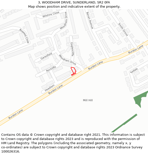 3, WOODHAM DRIVE, SUNDERLAND, SR2 0FA: Location map and indicative extent of plot