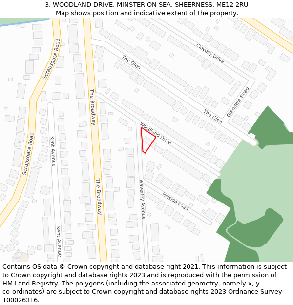 3, WOODLAND DRIVE, MINSTER ON SEA, SHEERNESS, ME12 2RU: Location map and indicative extent of plot