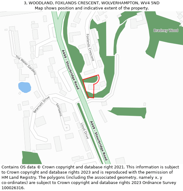 3, WOODLAND, FOXLANDS CRESCENT, WOLVERHAMPTON, WV4 5ND: Location map and indicative extent of plot