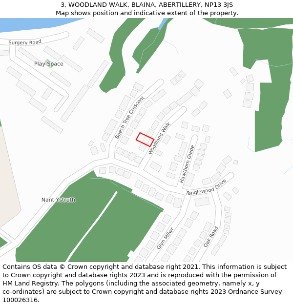 3, WOODLAND WALK, BLAINA, ABERTILLERY, NP13 3JS: Location map and indicative extent of plot