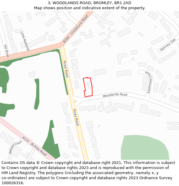 3, WOODLANDS ROAD, BROMLEY, BR1 2AD: Location map and indicative extent of plot