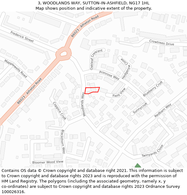 3, WOODLANDS WAY, SUTTON-IN-ASHFIELD, NG17 1HL: Location map and indicative extent of plot