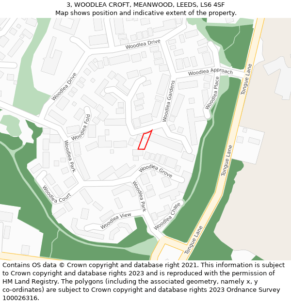 3, WOODLEA CROFT, MEANWOOD, LEEDS, LS6 4SF: Location map and indicative extent of plot