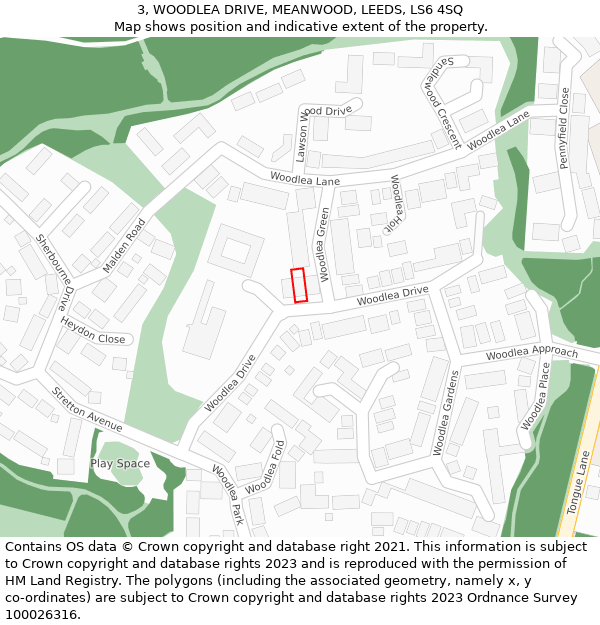3, WOODLEA DRIVE, MEANWOOD, LEEDS, LS6 4SQ: Location map and indicative extent of plot