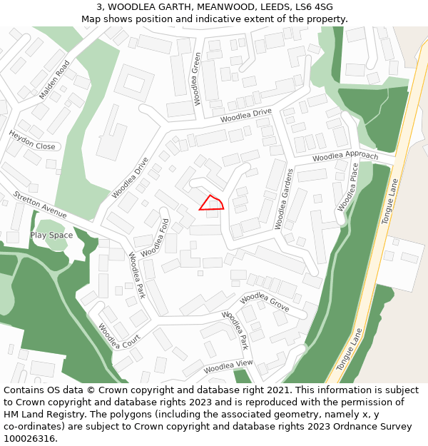 3, WOODLEA GARTH, MEANWOOD, LEEDS, LS6 4SG: Location map and indicative extent of plot