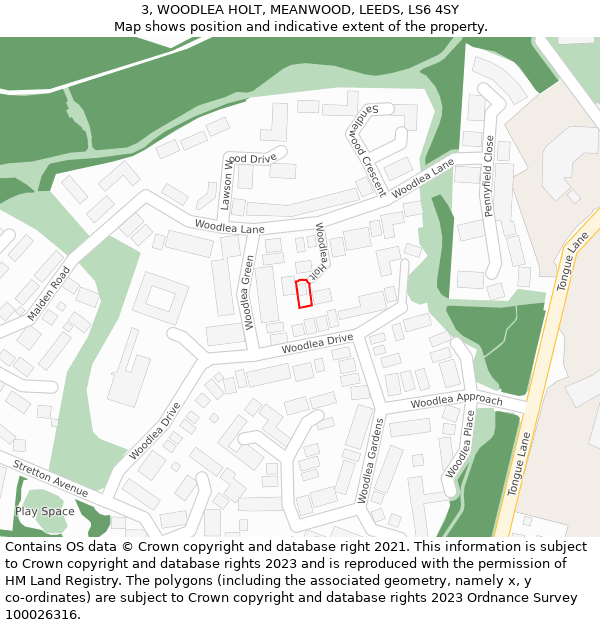 3, WOODLEA HOLT, MEANWOOD, LEEDS, LS6 4SY: Location map and indicative extent of plot