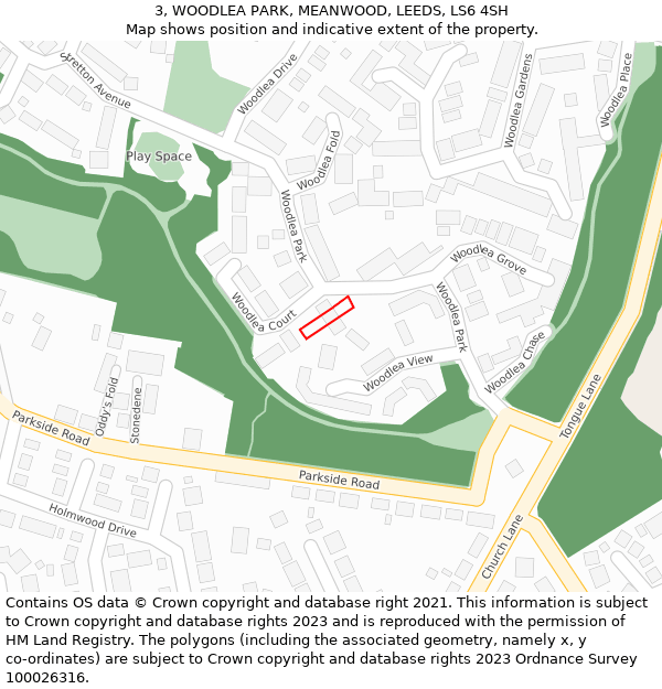 3, WOODLEA PARK, MEANWOOD, LEEDS, LS6 4SH: Location map and indicative extent of plot