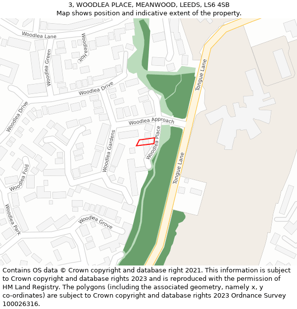 3, WOODLEA PLACE, MEANWOOD, LEEDS, LS6 4SB: Location map and indicative extent of plot