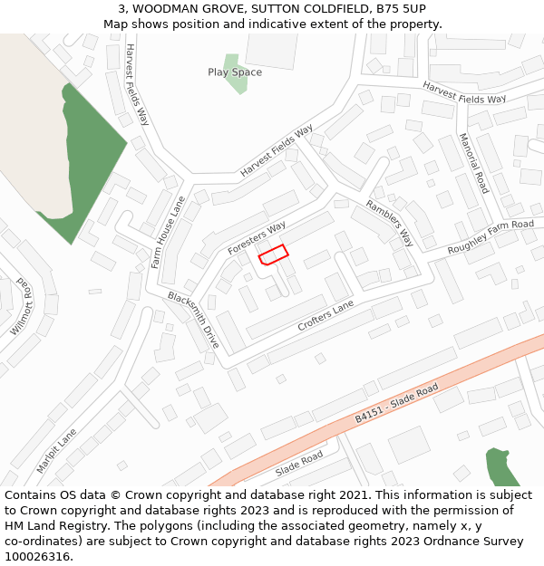 3, WOODMAN GROVE, SUTTON COLDFIELD, B75 5UP: Location map and indicative extent of plot