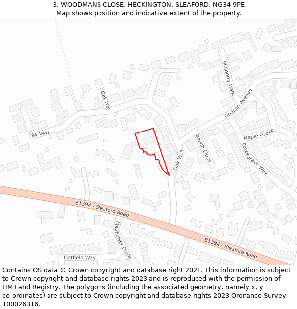 3, WOODMANS CLOSE, HECKINGTON, SLEAFORD, NG34 9PE: Location map and indicative extent of plot