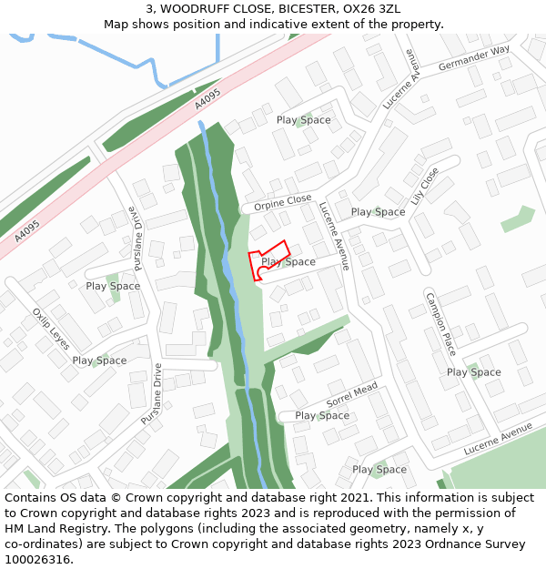 3, WOODRUFF CLOSE, BICESTER, OX26 3ZL: Location map and indicative extent of plot