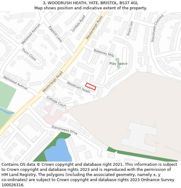 3, WOODRUSH HEATH, YATE, BRISTOL, BS37 4GL: Location map and indicative extent of plot