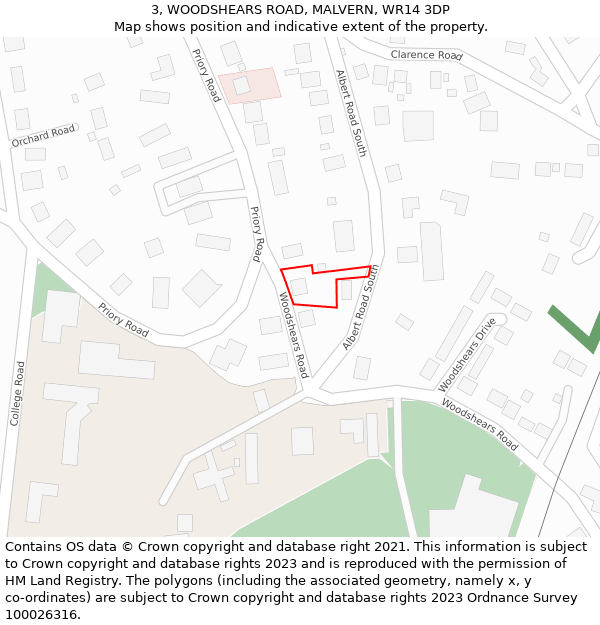 3, WOODSHEARS ROAD, MALVERN, WR14 3DP: Location map and indicative extent of plot