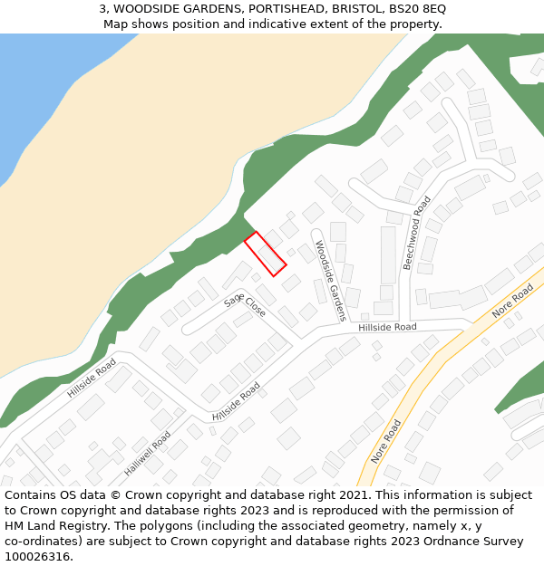3, WOODSIDE GARDENS, PORTISHEAD, BRISTOL, BS20 8EQ: Location map and indicative extent of plot
