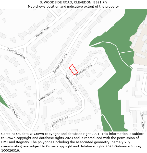 3, WOODSIDE ROAD, CLEVEDON, BS21 7JY: Location map and indicative extent of plot