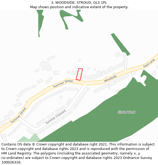 3, WOODSIDE, STROUD, GL5 1PL: Location map and indicative extent of plot