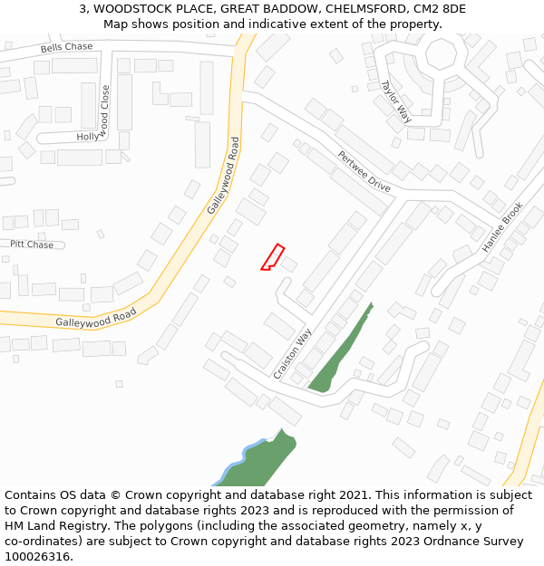 3, WOODSTOCK PLACE, GREAT BADDOW, CHELMSFORD, CM2 8DE: Location map and indicative extent of plot