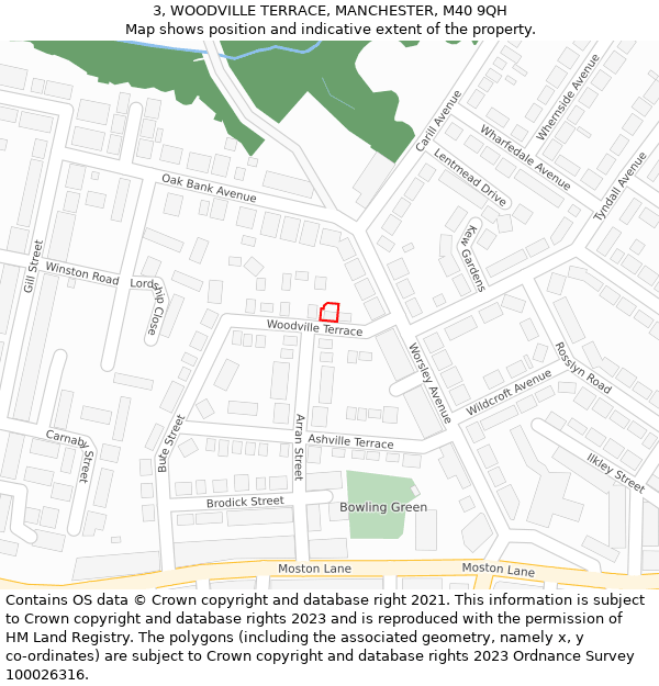 3, WOODVILLE TERRACE, MANCHESTER, M40 9QH: Location map and indicative extent of plot