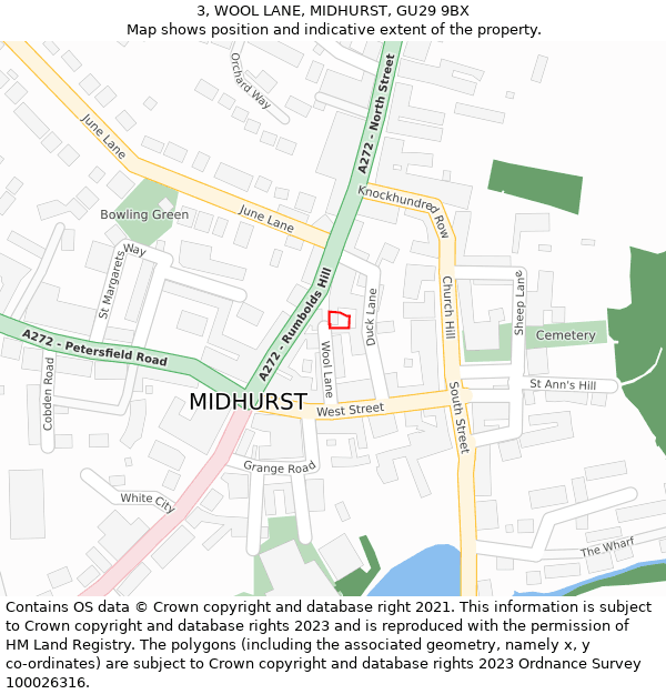 3, WOOL LANE, MIDHURST, GU29 9BX: Location map and indicative extent of plot