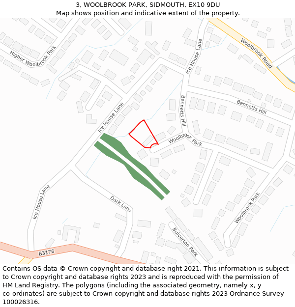 3, WOOLBROOK PARK, SIDMOUTH, EX10 9DU: Location map and indicative extent of plot