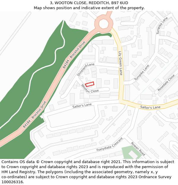 3, WOOTON CLOSE, REDDITCH, B97 6UD: Location map and indicative extent of plot