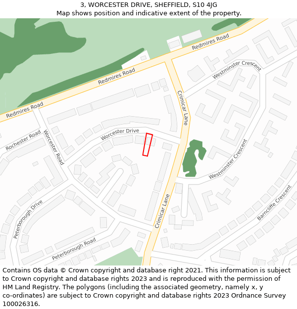 3, WORCESTER DRIVE, SHEFFIELD, S10 4JG: Location map and indicative extent of plot