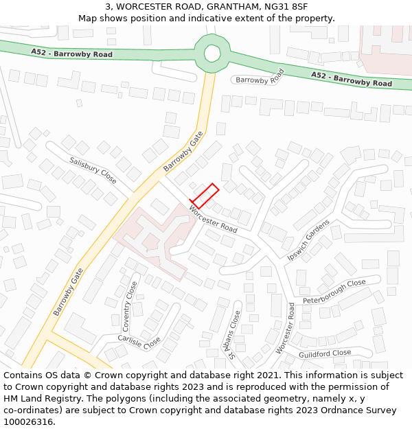 3, WORCESTER ROAD, GRANTHAM, NG31 8SF: Location map and indicative extent of plot
