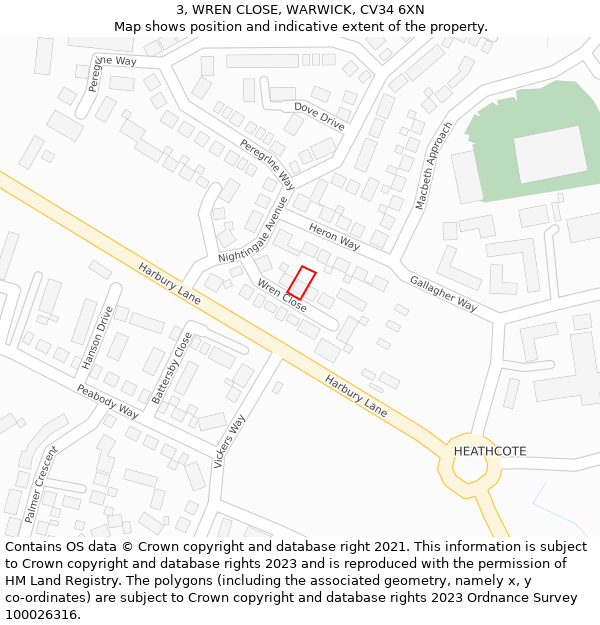 3, WREN CLOSE, WARWICK, CV34 6XN: Location map and indicative extent of plot