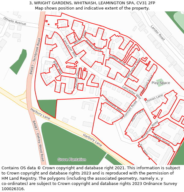 3, WRIGHT GARDENS, WHITNASH, LEAMINGTON SPA, CV31 2FP: Location map and indicative extent of plot