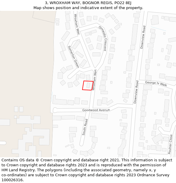 3, WROXHAM WAY, BOGNOR REGIS, PO22 8EJ: Location map and indicative extent of plot