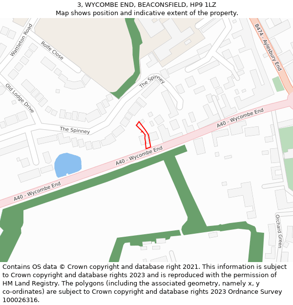 3, WYCOMBE END, BEACONSFIELD, HP9 1LZ: Location map and indicative extent of plot