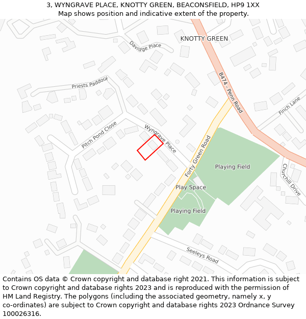 3, WYNGRAVE PLACE, KNOTTY GREEN, BEACONSFIELD, HP9 1XX: Location map and indicative extent of plot