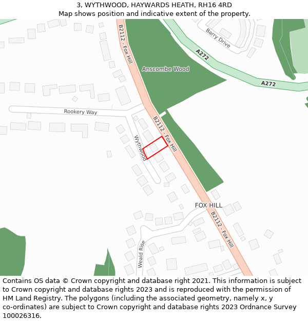 3, WYTHWOOD, HAYWARDS HEATH, RH16 4RD: Location map and indicative extent of plot