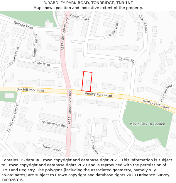 3, YARDLEY PARK ROAD, TONBRIDGE, TN9 1NE: Location map and indicative extent of plot