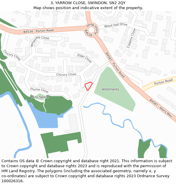 3, YARROW CLOSE, SWINDON, SN2 2QY: Location map and indicative extent of plot