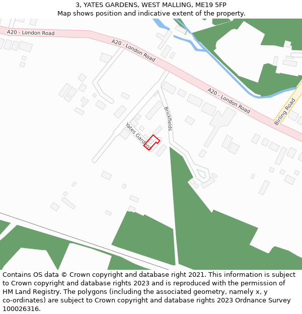 3, YATES GARDENS, WEST MALLING, ME19 5FP: Location map and indicative extent of plot