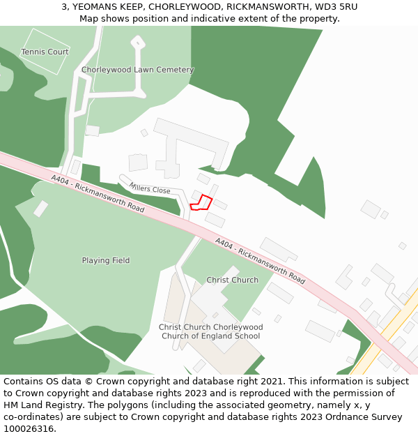 3, YEOMANS KEEP, CHORLEYWOOD, RICKMANSWORTH, WD3 5RU: Location map and indicative extent of plot