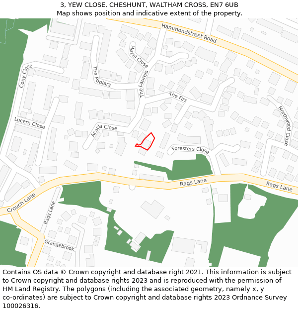 3, YEW CLOSE, CHESHUNT, WALTHAM CROSS, EN7 6UB: Location map and indicative extent of plot