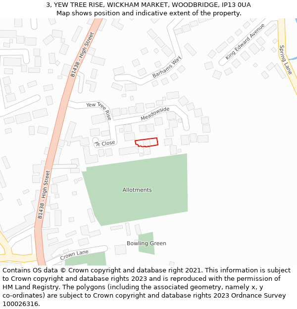 3, YEW TREE RISE, WICKHAM MARKET, WOODBRIDGE, IP13 0UA: Location map and indicative extent of plot