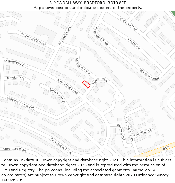 3, YEWDALL WAY, BRADFORD, BD10 8EE: Location map and indicative extent of plot