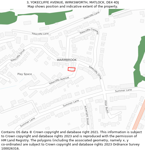 3, YOKECLIFFE AVENUE, WIRKSWORTH, MATLOCK, DE4 4DJ: Location map and indicative extent of plot