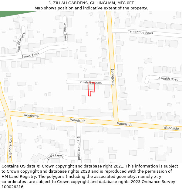 3, ZILLAH GARDENS, GILLINGHAM, ME8 0EE: Location map and indicative extent of plot