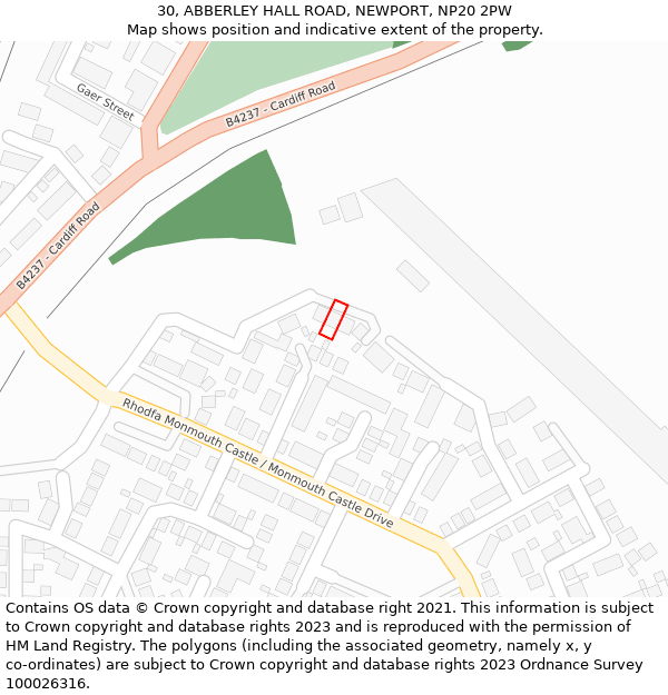30, ABBERLEY HALL ROAD, NEWPORT, NP20 2PW: Location map and indicative extent of plot