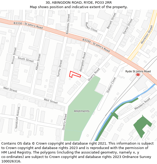 30, ABINGDON ROAD, RYDE, PO33 2RR: Location map and indicative extent of plot