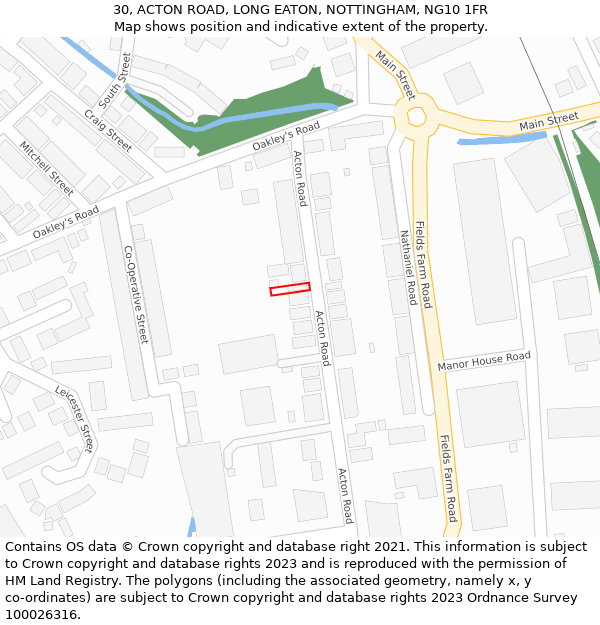 30, ACTON ROAD, LONG EATON, NOTTINGHAM, NG10 1FR: Location map and indicative extent of plot