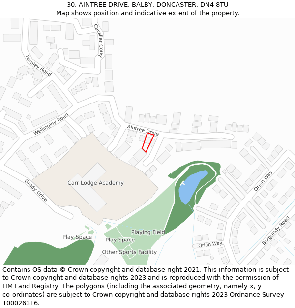 30, AINTREE DRIVE, BALBY, DONCASTER, DN4 8TU: Location map and indicative extent of plot